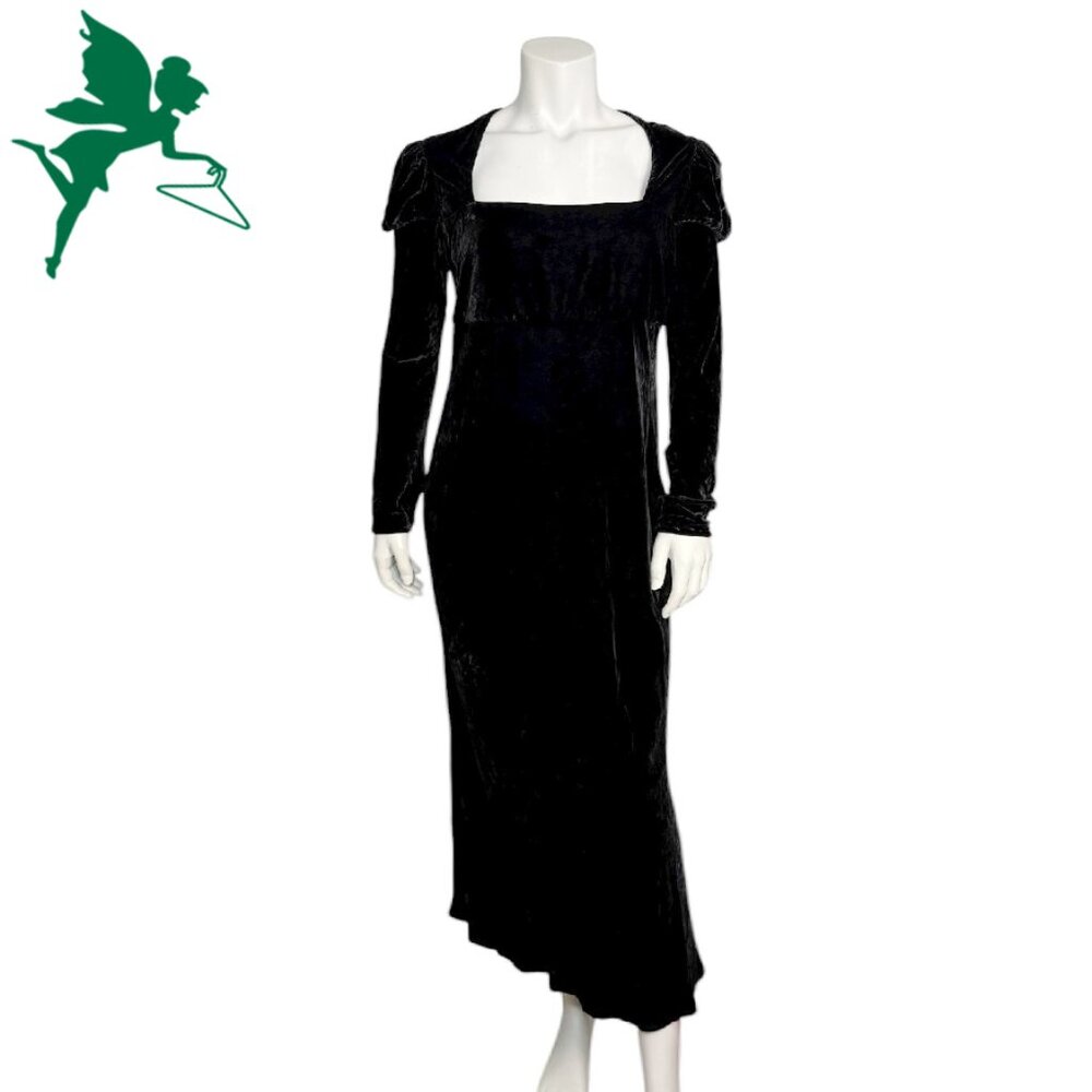 VINTAGE Y2K GHOST LONDON Silk BlenVelvet Evening Dress With Puff Layered Sleeves